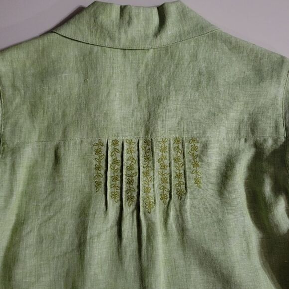 J. Jill Women's Celery Green Embroidered Linen Jacket - Picture 11 of 16